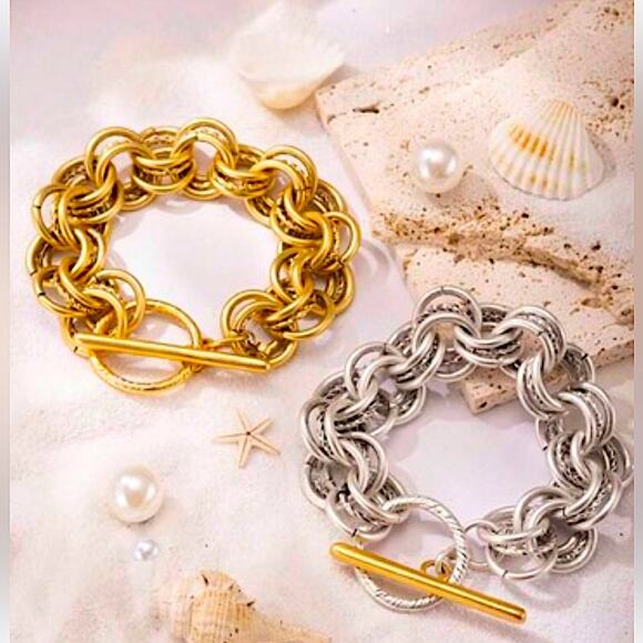 Gold Stainless Steel Bracelet Chain Link Boho Statement Piece - Picture 6 of 7